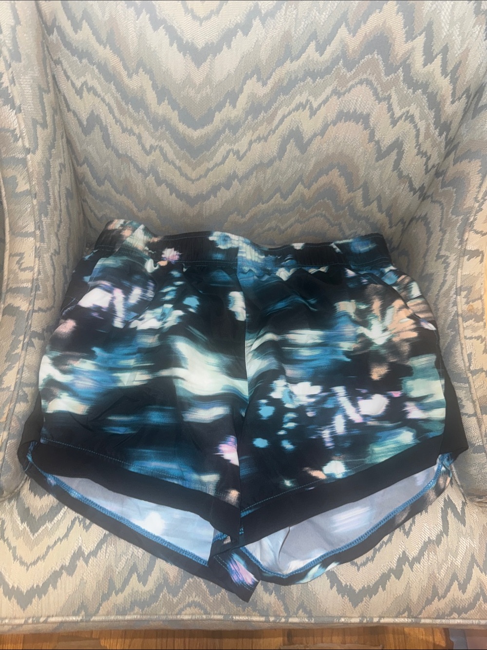 Tie-Dye High-Waist Athletic Shorts in Blue